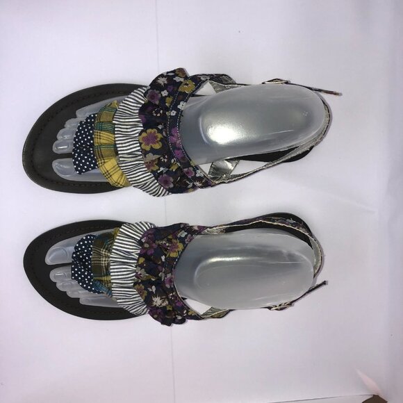 Madden‎ Girl Maggie Sandals Blue Floral Plaid Ruffles Silver Tones 8.5M - Picture 2 of 11